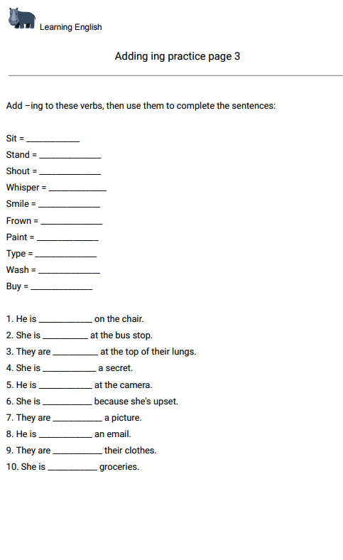 worksheet #3 to practice adding ing