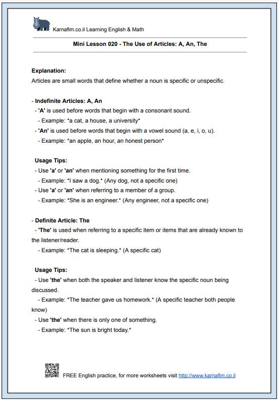 Mini Lesson 020 - The Use of Articles_ A, An, The-p1