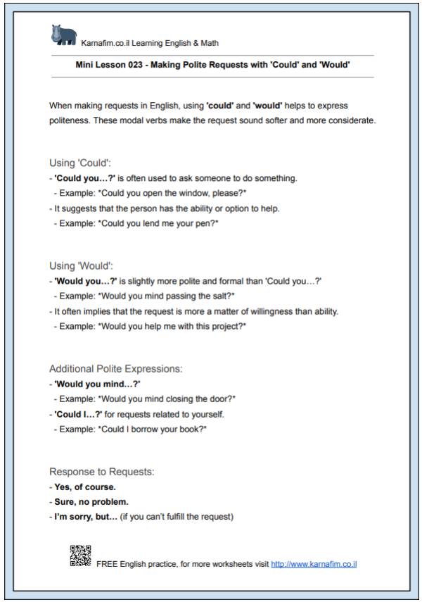 Mini Lesson 023 - Making Polite Requests with Could and Would-p1