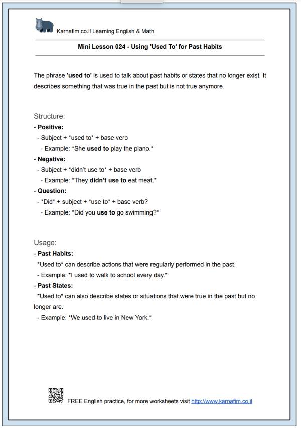 Mini Lesson 024 - Using Used To for Past Habits-p1