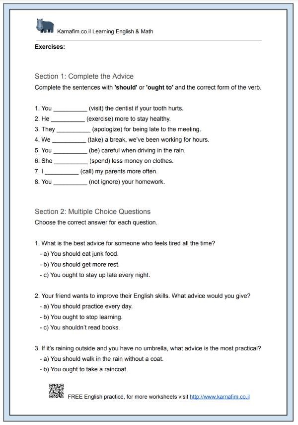 Mini Lesson 028 - Modal Verbs for Advice (Should, Ought to)-p2