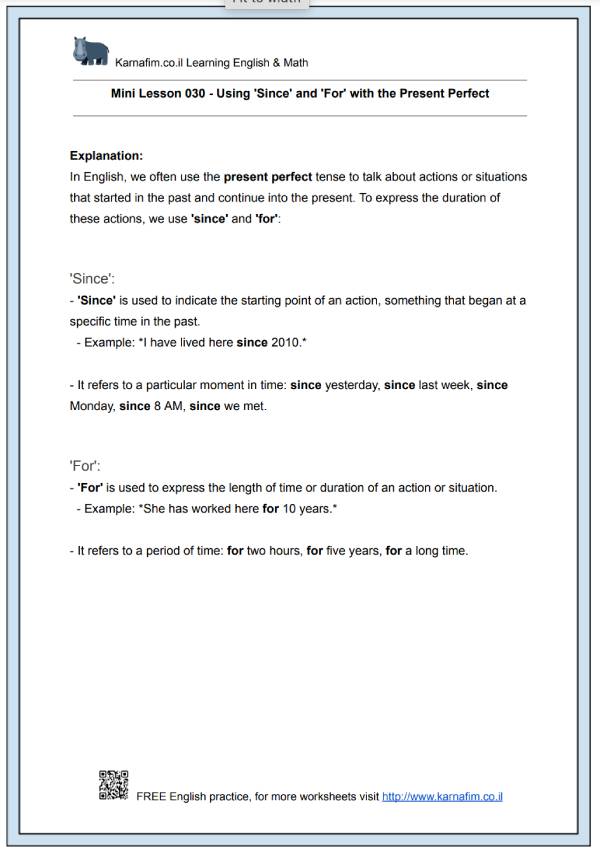 Mini Lesson 030 - Using 'Since' and 'For' with the Present Perfect-p1