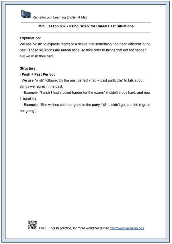 Mini Lesson 037 - Using 'Wish' for Unreal Past Situations-p1