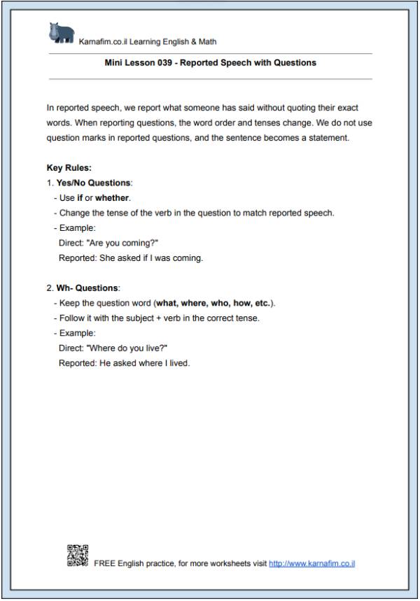 Mini Lesson 039 - Reported Speech with Questions-p1