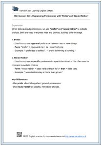 Mini Lesson 043 – Expressing Preferences with ‘Prefer’ and ‘Would Rather’