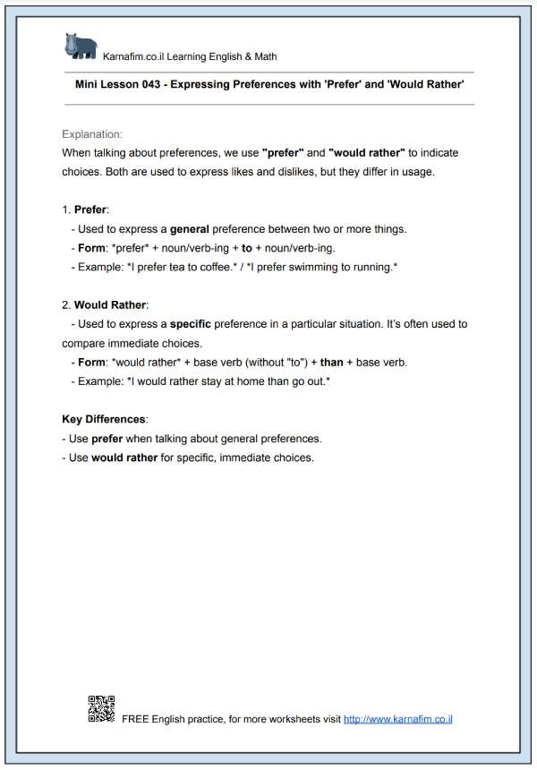 Mini Lesson 043 - Expressing Preferences with 'Prefer' and 'Would Rather'-p4