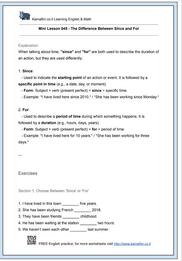 Mini Lesson 045 - The Difference Between Since and For-p1