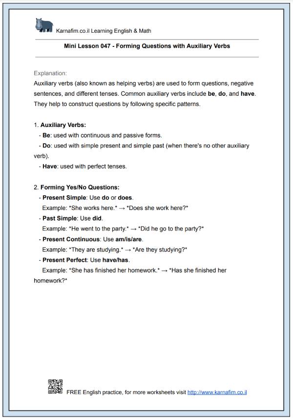 Mini Lesson 047 - Forming Questions with Auxiliary Verbs-p1