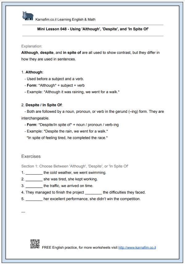 Mini Lesson 048 - Using Although, Despite, and In Spite Of-p1