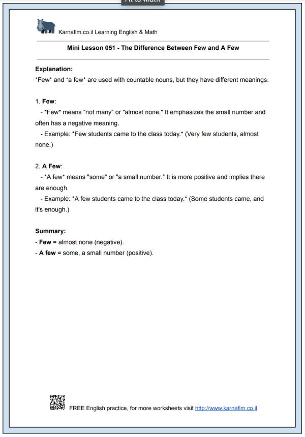 Mini Lesson 051 - The Difference Between Few and A Few-p1