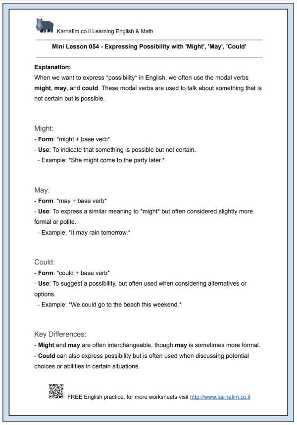 Mini Lesson 054 - Expressing Possibility with Might, May, Could-p1