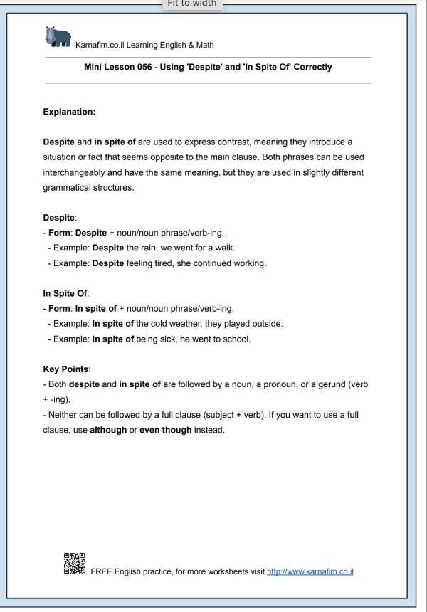 Mini Lesson 056 - Using 'Despite' and 'In Spite Of' Correctly-p1