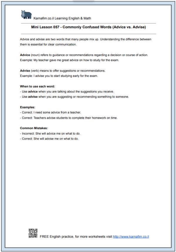Mini Lesson 057 - Commonly Confused Words (Advice vs. Advise)-p1