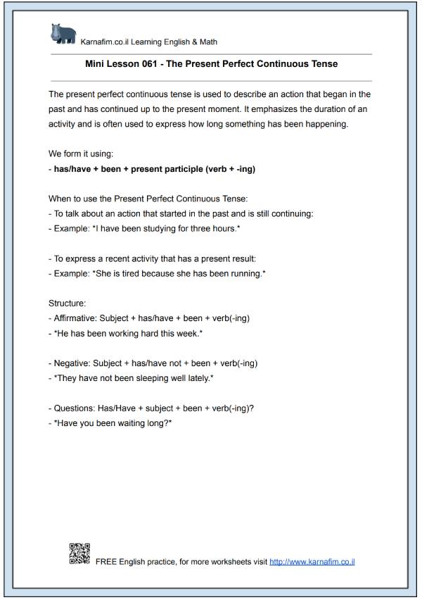 Mini Lesson 061 - The Present Perfect Continuous Tense-p1