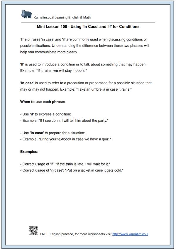 Mini Lesson 108 - Using 'In Case' and 'If' for Conditions-p1
