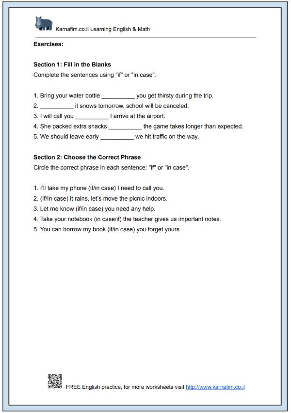 Mini Lesson 157 - The Use of 'In Case' and 'If' for Conditional Sentences-p2