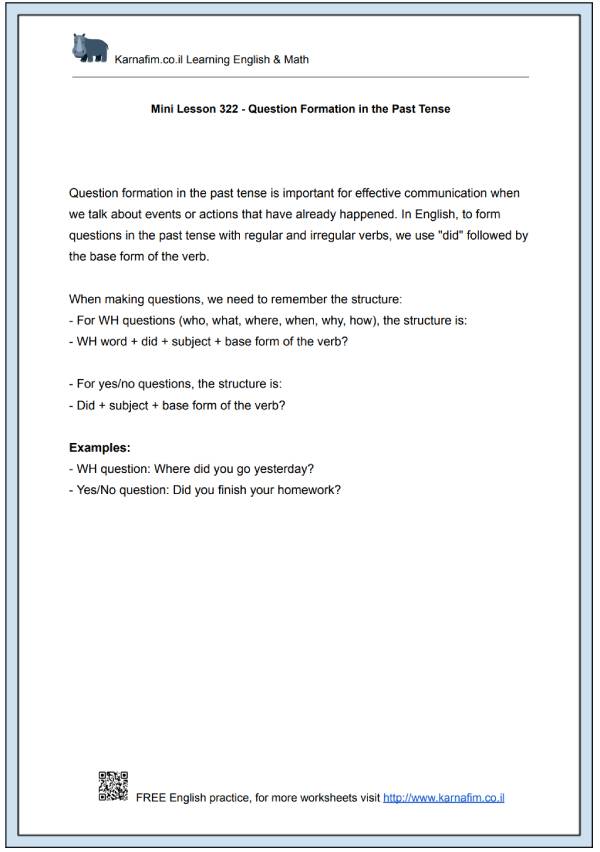 Mini Lesson 322 - Question Formation in the Past Tense-p1