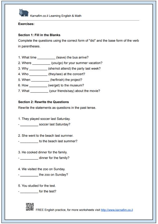 Mini Lesson 322 - Question Formation in the Past Tense-p2