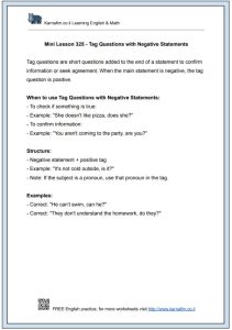 Mini Lesson 325 – Tag Questions with Negative Statements