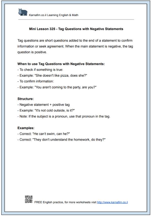 Mini Lesson 325 - Tag Questions with Negative Statements-p1