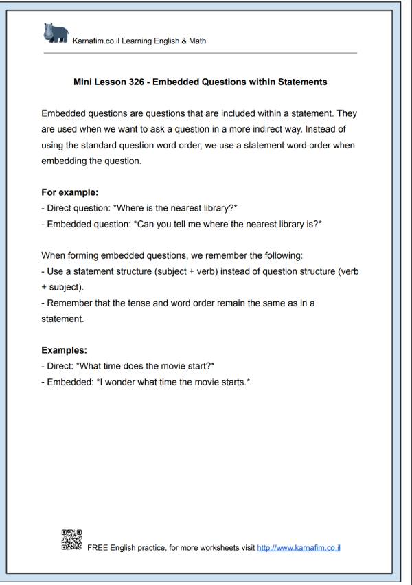 Mini Lesson 326 - Embedded Questions within Statements-p1