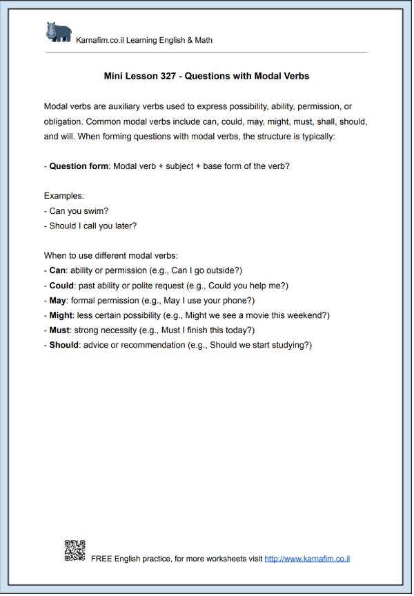Mini Lesson 327 - Questions with Modal Verbs-p