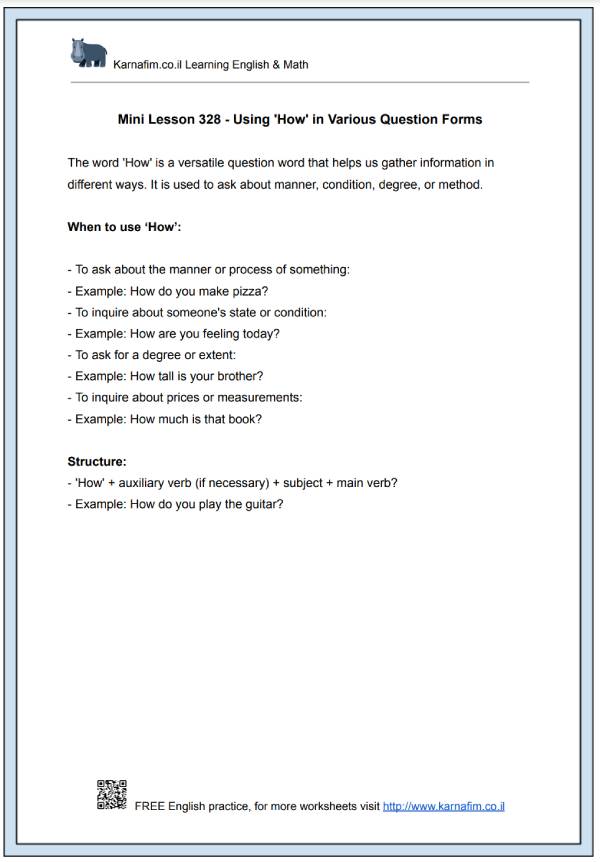 Mini Lesson 328 - Using 'How' in Various Question Forms-p1