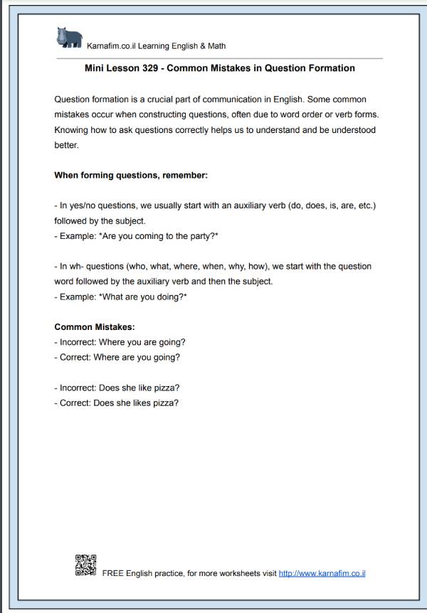 Mini Lesson 329 - Common Mistakes in Question Formation-p1