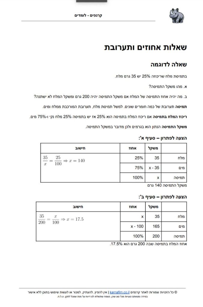 שאלות אחוזים ותערובת - 1